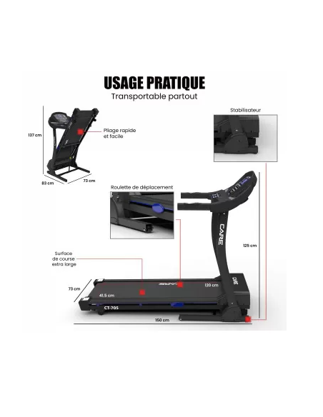 Tapis de course CARE CT705-3 connecté
