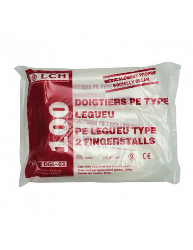 Doigtiers 2 doigts en polyéthylène médicalement propres (100)